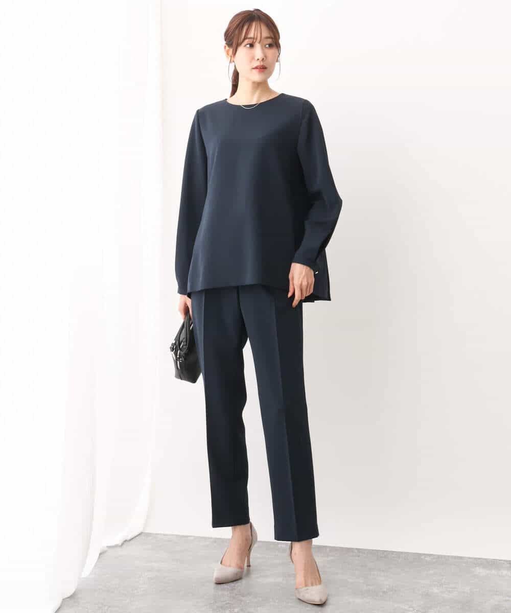 FKBAV48130 MK MICHEL KLEIN(MK ミッシェルクラン) ダブルクロスバックプリーツブラウス/洗える ベージュ