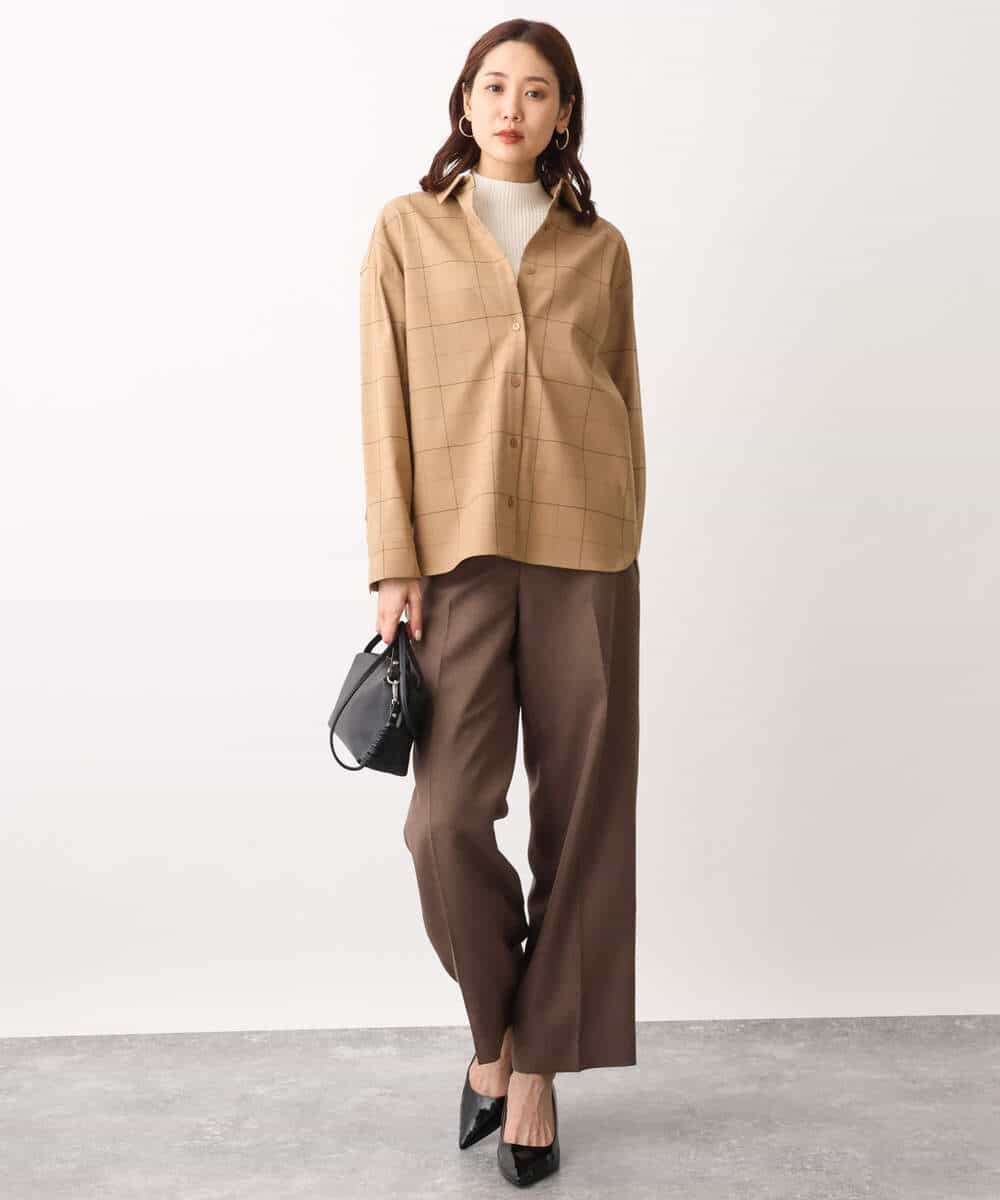FKBAV56140 MK MICHEL KLEIN(MK ミッシェルクラン) ウーリッシュウィンドペンシャツブラウス/洗える アイボリー