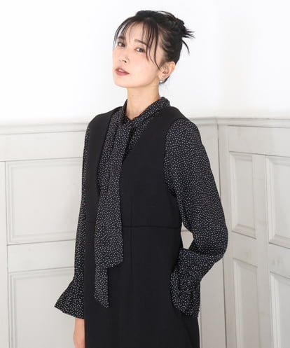 FKBBD57160 MK MICHEL KLEIN パウダーサテン ボウタイブラウス/洗える