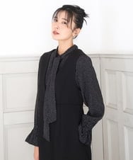 FKBBD57160 MK MICHEL KLEIN(MK ミッシェルクラン) パウダーサテン ボウタイブラウス/洗える ブラック（ドット柄）