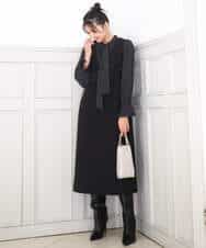 FKBBD57160 MK MICHEL KLEIN(MK ミッシェルクラン) パウダーサテン ボウタイブラウス/洗える ブラック（ドット柄）