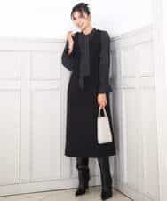 FKBBD57160 MK MICHEL KLEIN(MK ミッシェルクラン) パウダーサテン ボウタイブラウス/洗える ブラック（ドット柄）