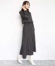 FKBBD59140 MK MICHEL KLEIN(MK ミッシェルクラン) 起毛サテンバンドカラーギャザーブラウス/洗える ブルー