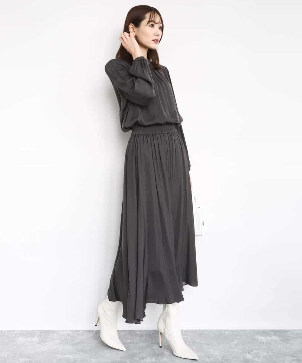 FKBBD59140 MK MICHEL KLEIN(MK ミッシェルクラン) 起毛サテンバンドカラーギャザーブラウス/洗える ブルー