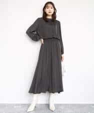 FKBBD59140 MK MICHEL KLEIN(MK ミッシェルクラン) 起毛サテンバンドカラーギャザーブラウス/洗える ブルー