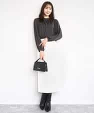 FKBBD59140 MK MICHEL KLEIN(MK ミッシェルクラン) 起毛サテンバンドカラーギャザーブラウス/洗える ブルー