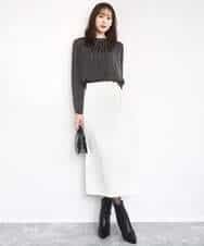 FKBBD59140 MK MICHEL KLEIN(MK ミッシェルクラン) 起毛サテンバンドカラーギャザーブラウス/洗える ブルー