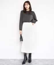 FKBBD59140 MK MICHEL KLEIN(MK ミッシェルクラン) 起毛サテンバンドカラーギャザーブラウス/洗える ブルー