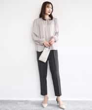 FKBBD59140 MK MICHEL KLEIN(MK ミッシェルクラン) 起毛サテンバンドカラーギャザーブラウス/洗える ブルー