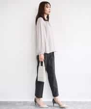 FKBBD59140 MK MICHEL KLEIN(MK ミッシェルクラン) 起毛サテンバンドカラーギャザーブラウス/洗える ブルー