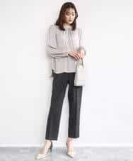 FKBBD59140 MK MICHEL KLEIN(MK ミッシェルクラン) 起毛サテンバンドカラーギャザーブラウス/洗える ブルー