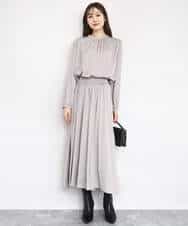 FKBBD59140 MK MICHEL KLEIN(MK ミッシェルクラン) 起毛サテンバンドカラーギャザーブラウス/洗える ブルー