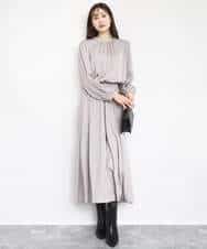 FKBBD59140 MK MICHEL KLEIN(MK ミッシェルクラン) 起毛サテンバンドカラーギャザーブラウス/洗える ブルー