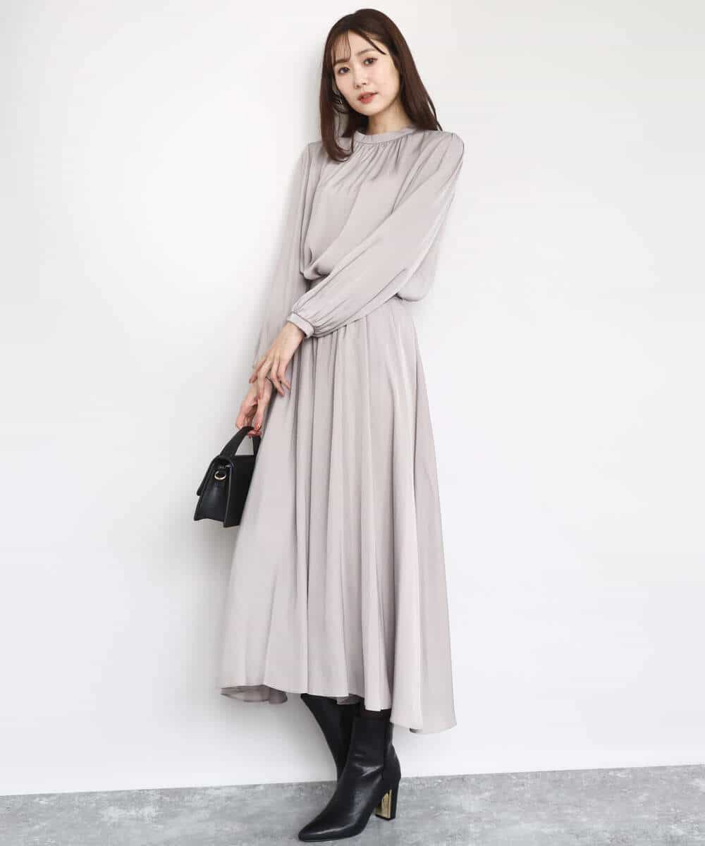 FKBBD59140 MK MICHEL KLEIN(MK ミッシェルクラン) 起毛サテンバンドカラーギャザーブラウス/洗える ブルー