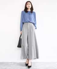 FKBBD59140 MK MICHEL KLEIN(MK ミッシェルクラン) 起毛サテンバンドカラーギャザーブラウス/洗える ブルー