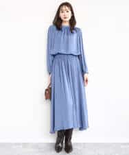 FKBBD59140 MK MICHEL KLEIN(MK ミッシェルクラン) 起毛サテンバンドカラーギャザーブラウス/洗える ブルー