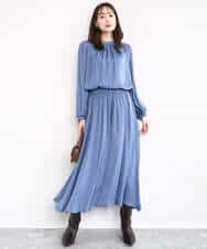 FKBBD59140 MK MICHEL KLEIN(MK ミッシェルクラン) 起毛サテンバンドカラーギャザーブラウス/洗える ブルー