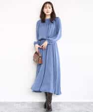 FKBBD59140 MK MICHEL KLEIN(MK ミッシェルクラン) 起毛サテンバンドカラーギャザーブラウス/洗える ブルー