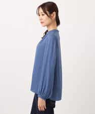 FKBBD59140 MK MICHEL KLEIN(MK ミッシェルクラン) 起毛サテンバンドカラーギャザーブラウス/洗える ブルー