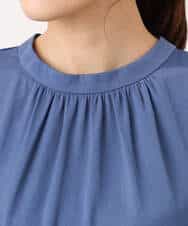 FKBBD59140 MK MICHEL KLEIN(MK ミッシェルクラン) 起毛サテンバンドカラーギャザーブラウス/洗える ブルー