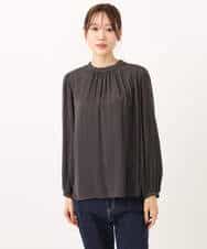 FKBBD59140 MK MICHEL KLEIN(MK ミッシェルクラン) 起毛サテンバンドカラーギャザーブラウス/洗える ブルー