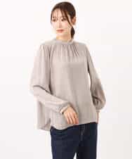 FKBBD59140 MK MICHEL KLEIN(MK ミッシェルクラン) 起毛サテンバンドカラーギャザーブラウス/洗える ブルー