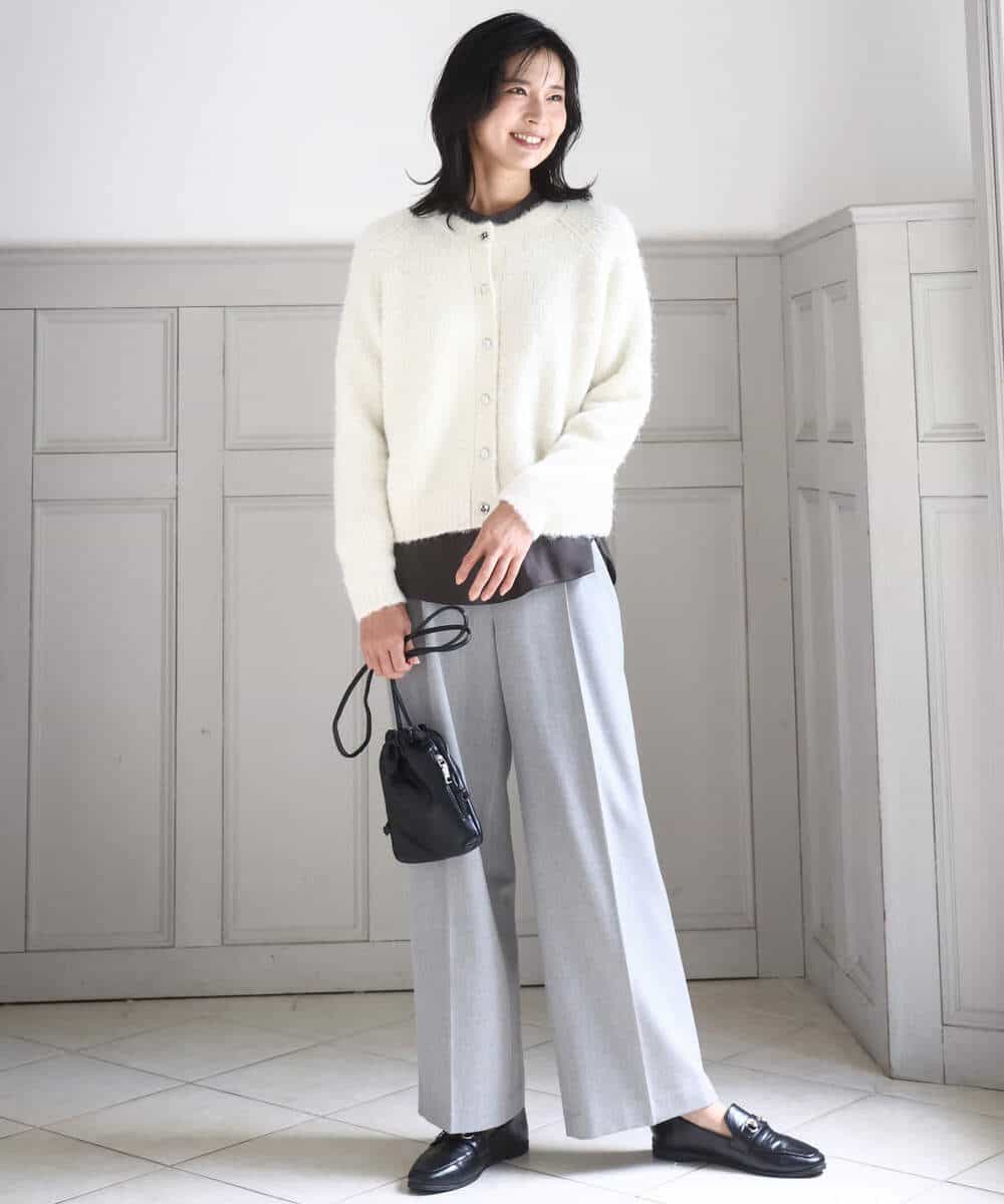 FKBBD59140 MK MICHEL KLEIN(MK ミッシェルクラン) 起毛サテンバンドカラーギャザーブラウス/洗える ブルー