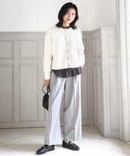 FKBBD59140 MK MICHEL KLEIN(MK ミッシェルクラン) 起毛サテンバンドカラーギャザーブラウス/洗える ブルー