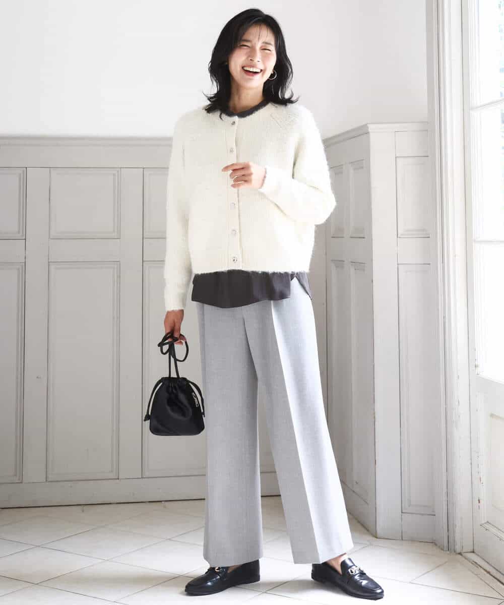 FKBBD59140 MK MICHEL KLEIN(MK ミッシェルクラン) 起毛サテンバンドカラーギャザーブラウス/洗える ブルー