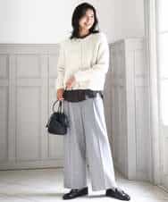 FKBBD59140 MK MICHEL KLEIN(MK ミッシェルクラン) 起毛サテンバンドカラーギャザーブラウス/洗える ブルー