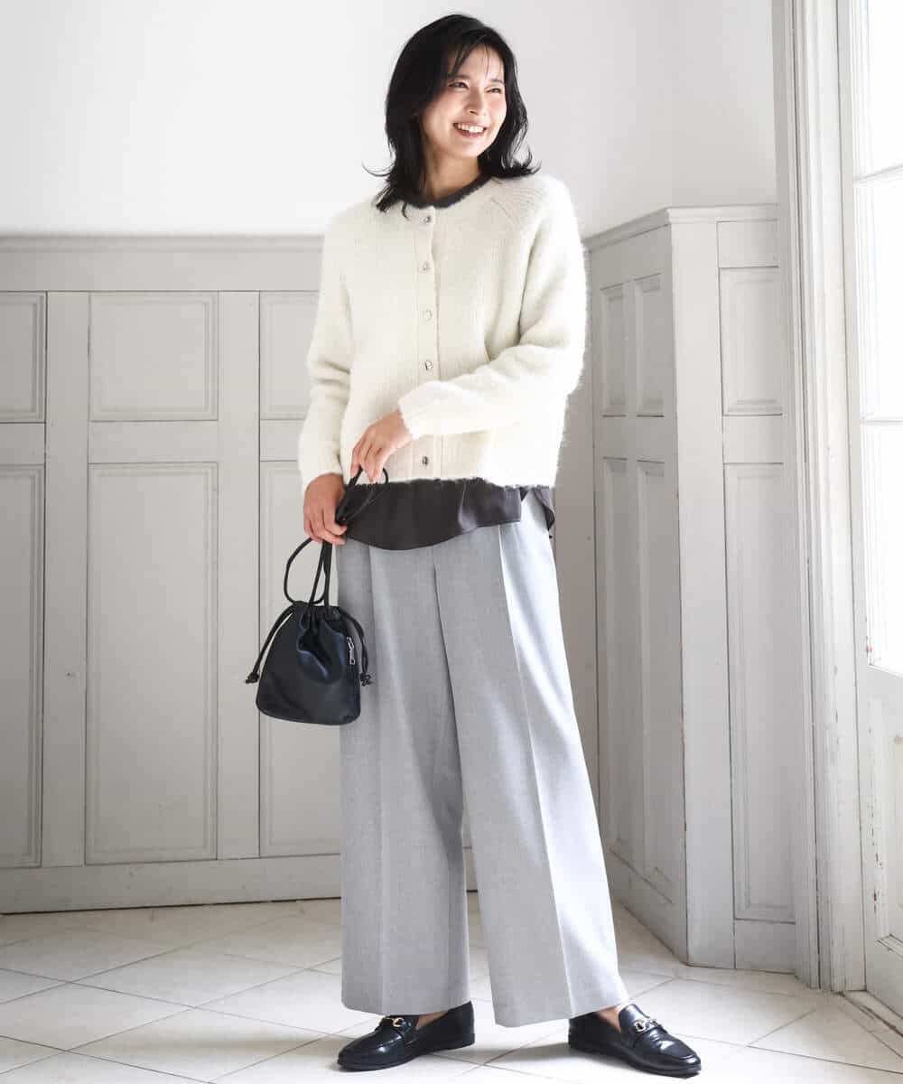 FKBBD59140 MK MICHEL KLEIN(MK ミッシェルクラン) 起毛サテンバンドカラーギャザーブラウス/洗える ブルー