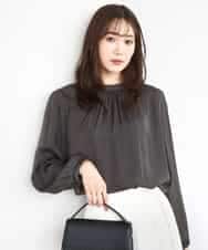 FKBBD59140 MK MICHEL KLEIN(MK ミッシェルクラン) 起毛サテンバンドカラーギャザーブラウス/洗える ダークグレー