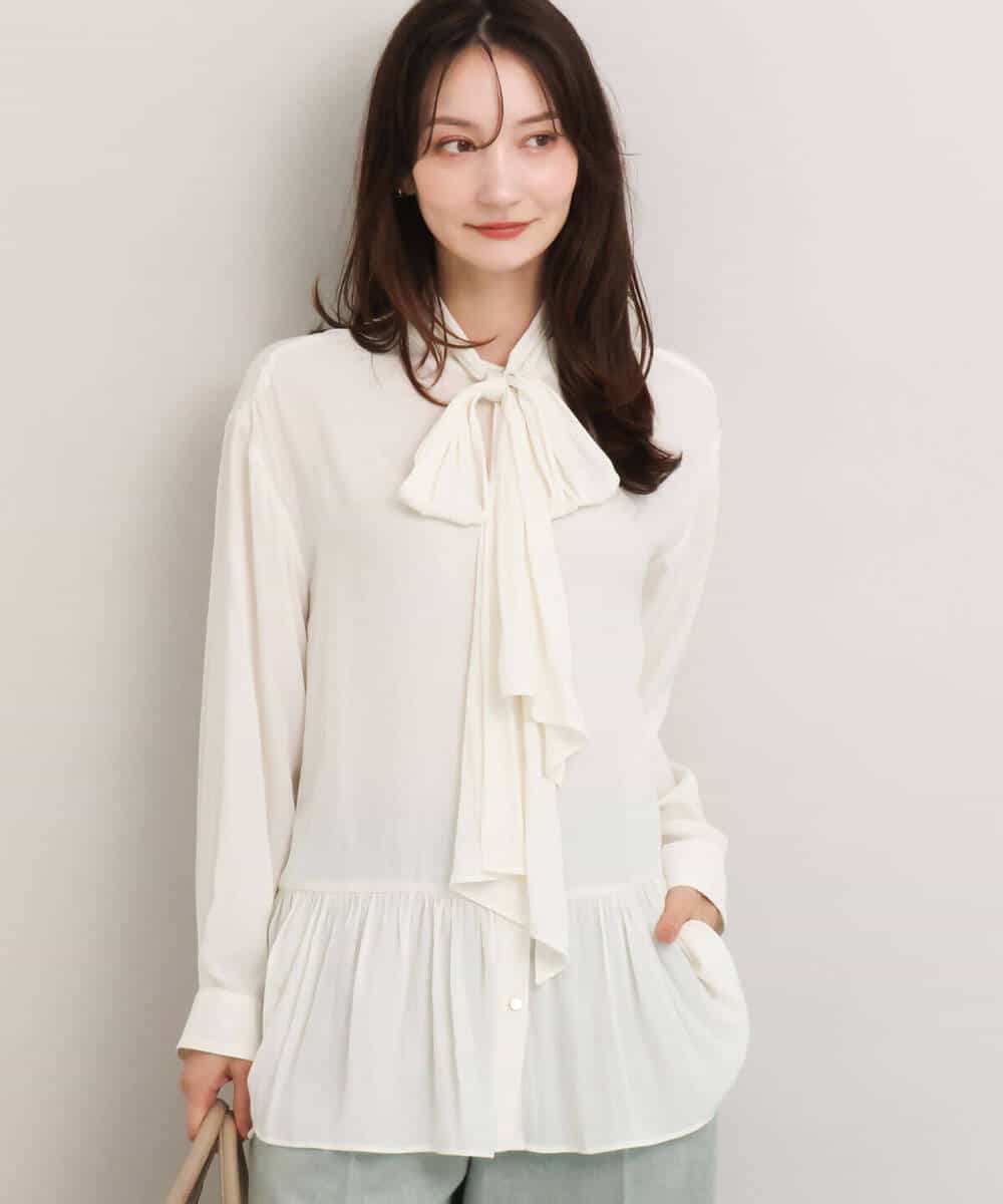 FKBDG73160 MK MICHEL KLEIN(MK ミッシェルクラン) [洗える]ボウ付きヴィンテージ調デシンブラウス ピンク