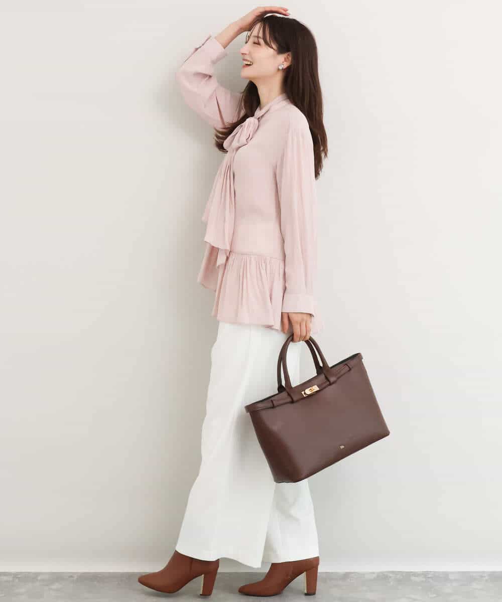 FKBDG73160 MK MICHEL KLEIN(MK ミッシェルクラン) [洗える]ボウ付きヴィンテージ調デシンブラウス ピンク