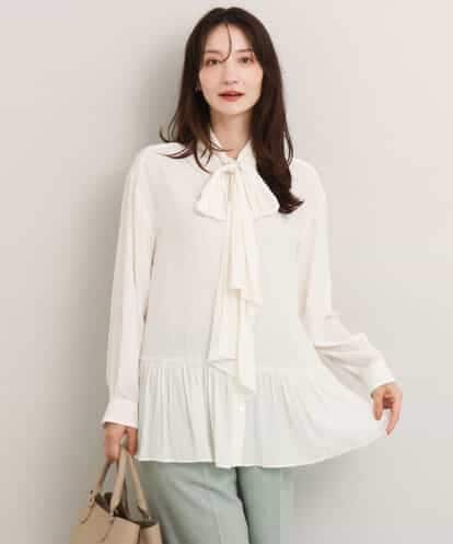 FKBDG73160 MK MICHEL KLEIN [洗える]ボウ付きヴィンテージ調デシンブラウス