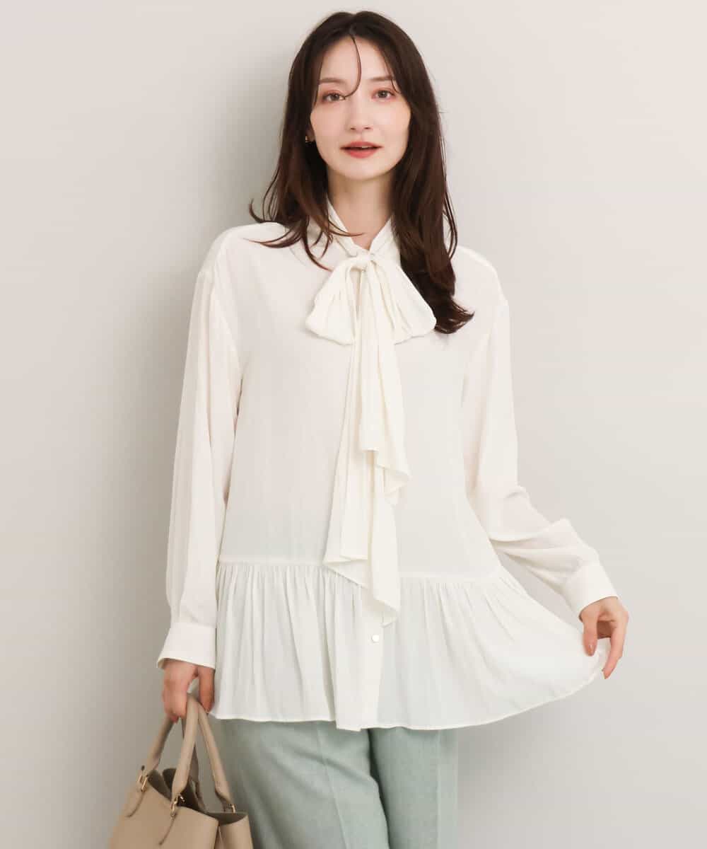 FKBDG73160 MK MICHEL KLEIN(MK ミッシェルクラン) [洗える]ボウ付きヴィンテージ調デシンブラウス アイボリー