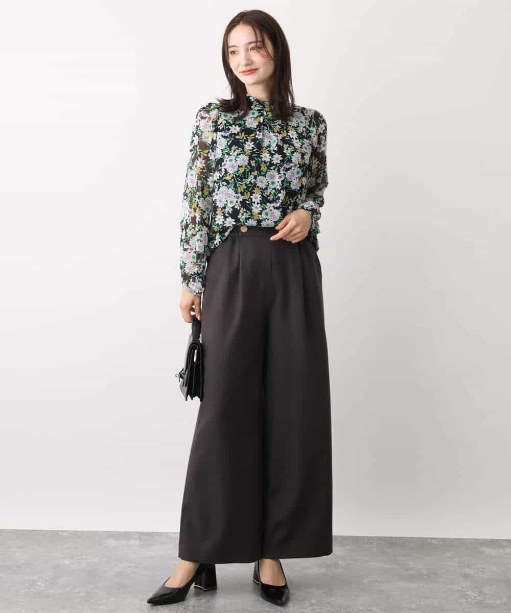 FKBDV07140 MK MICHEL KLEIN(MK ミッシェルクラン) 中花プリントシフォンブラウス/洗える ライトブルー