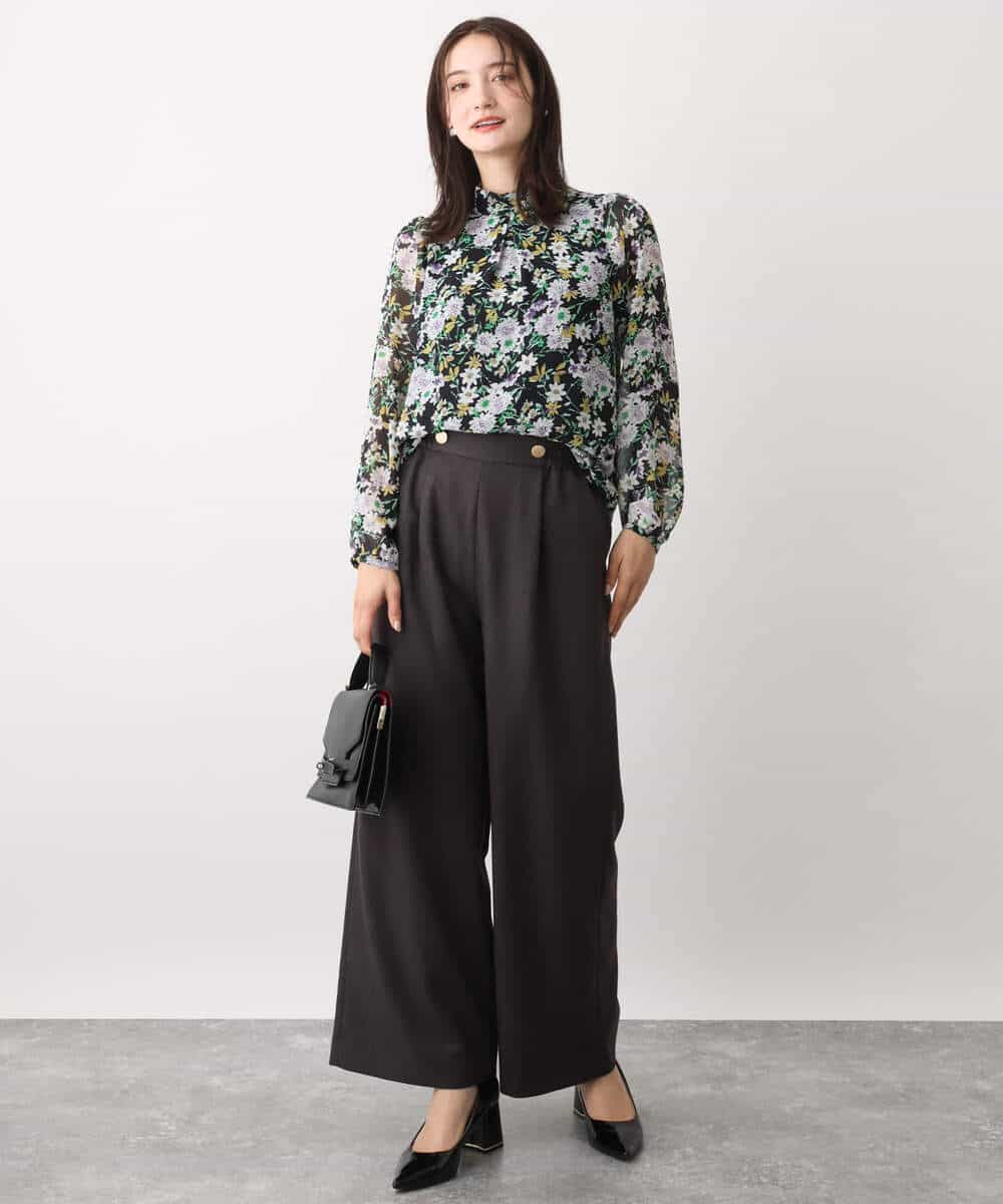 FKBDV07140 MK MICHEL KLEIN(MK ミッシェルクラン) 中花プリントシフォンブラウス/洗える ライトブルー