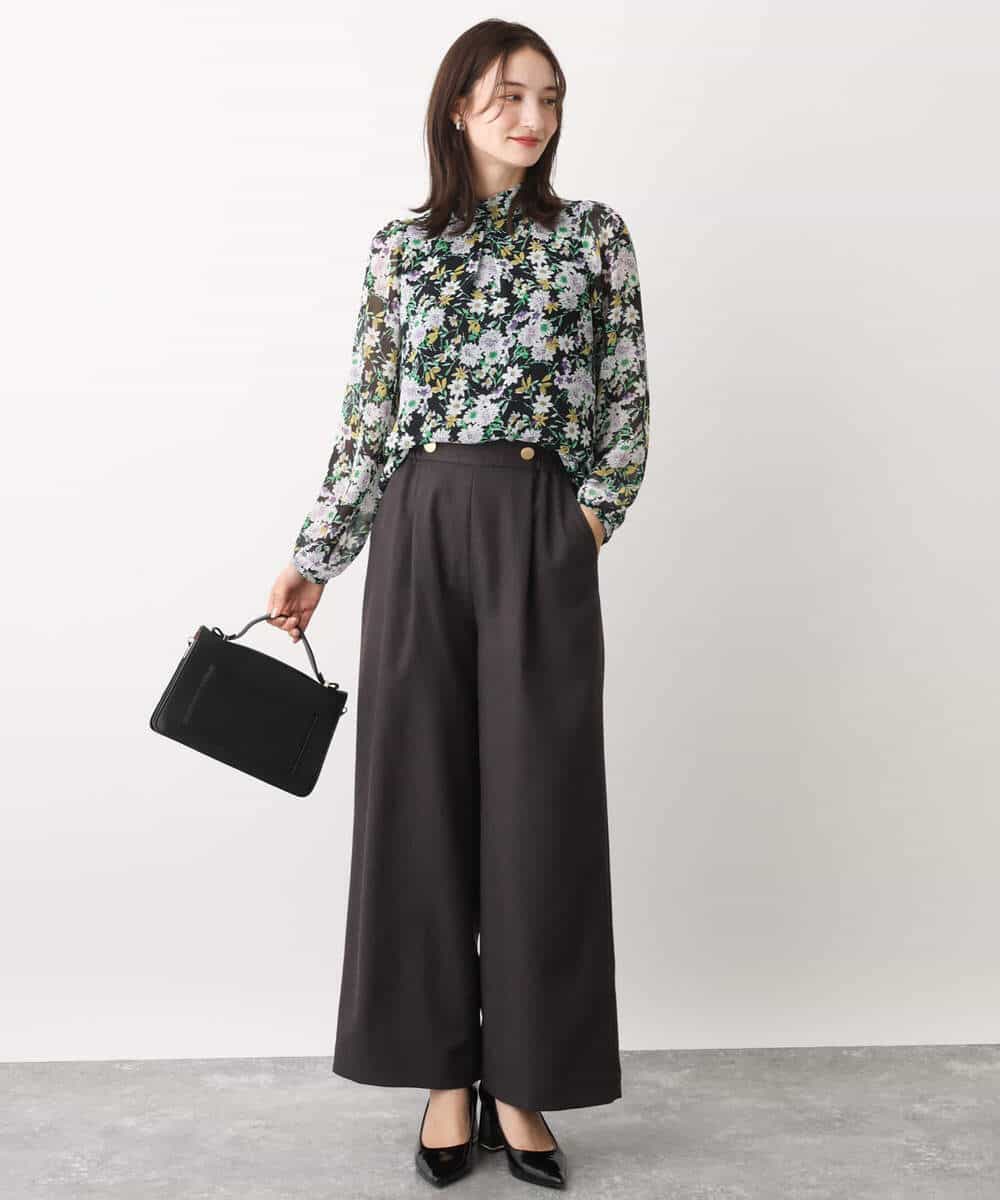 FKBDV07140 MK MICHEL KLEIN(MK ミッシェルクラン) 中花プリントシフォンブラウス/洗える ライトブルー