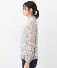 FKBDV07140 MK MICHEL KLEIN(MK ミッシェルクラン) 中花プリントシフォンブラウス/洗える ライトブルー