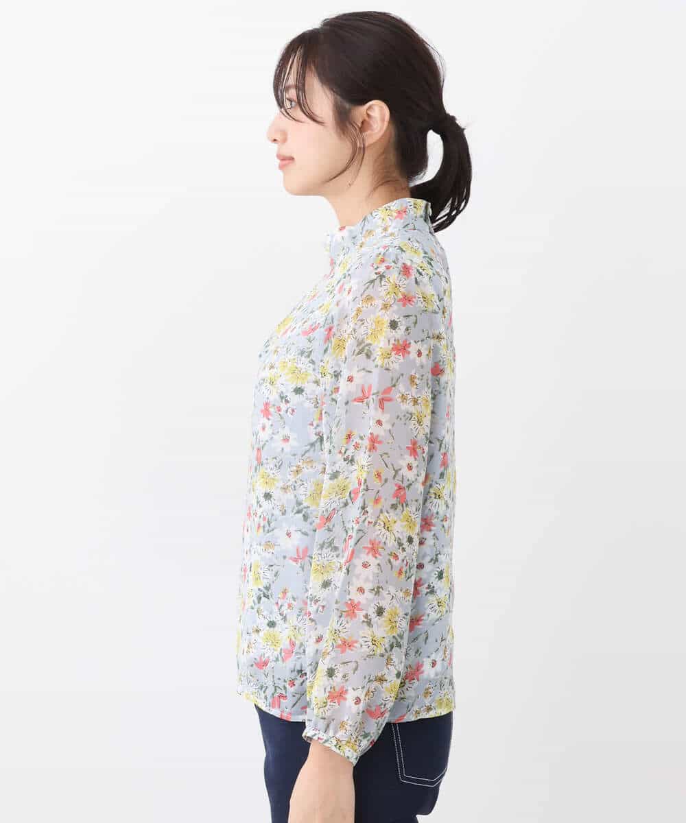FKBDV07140 MK MICHEL KLEIN(MK ミッシェルクラン) 中花プリントシフォンブラウス/洗える ライトブルー