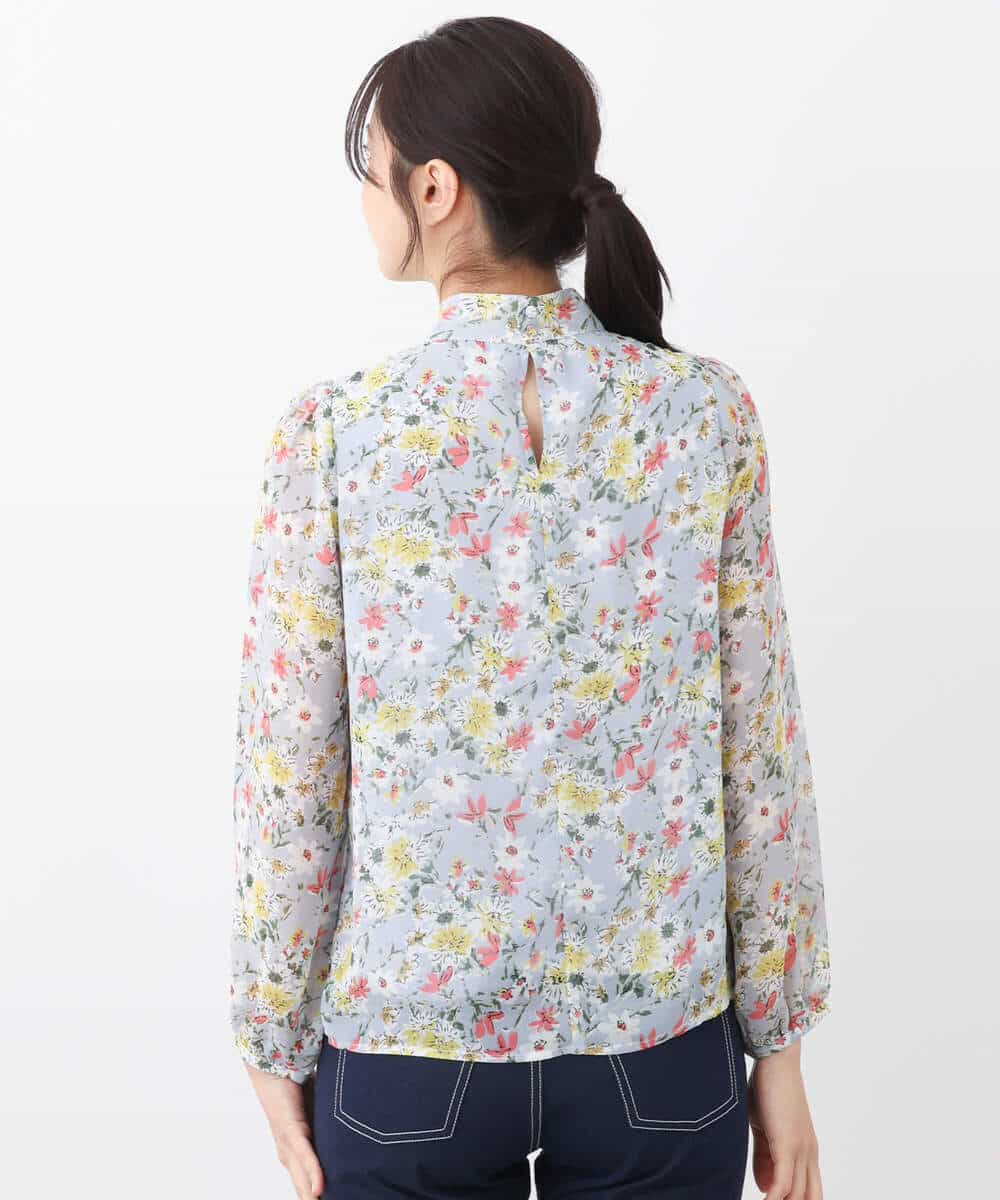 FKBDV07140 MK MICHEL KLEIN(MK ミッシェルクラン) 中花プリントシフォンブラウス/洗える ライトブルー