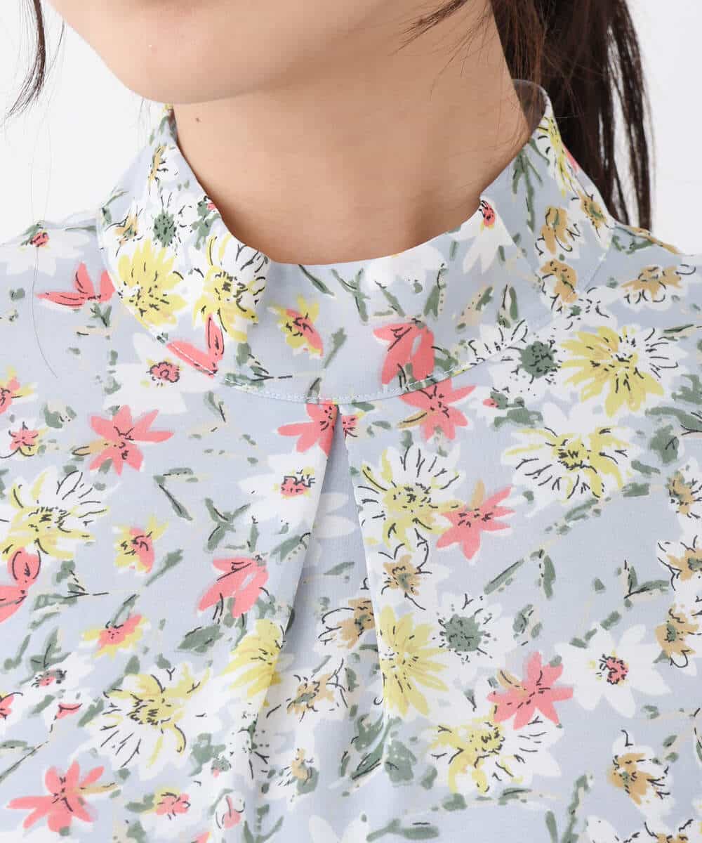 FKBDV07140 MK MICHEL KLEIN(MK ミッシェルクラン) 中花プリントシフォンブラウス/洗える ライトブルー