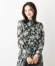 FKBDV07140 MK MICHEL KLEIN(MK ミッシェルクラン) 中花プリントシフォンブラウス/洗える ネイビー
