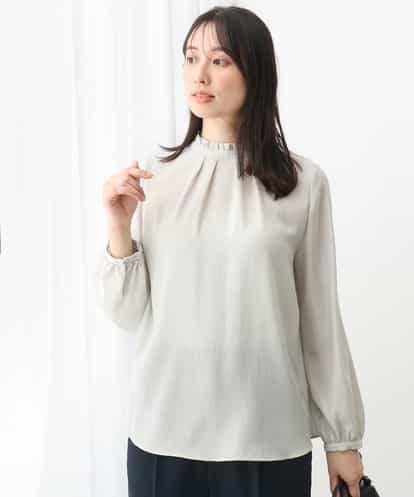 MK MICHEL KLEIN(MK ミッシェルクラン) フリルネックデザインサテンワッシャーブラウス/洗える ベージュ 38