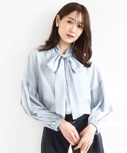 FKBFD10150 MK MICHEL KLEIN ボウ付きバンドカラーブラウス/洗える