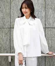 FKBFD10150 MK MICHEL KLEIN(MK ミッシェルクラン) ボウ付きバンドカラーブラウス/洗える ライトブルー