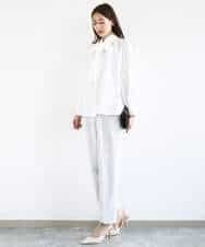 FKBFD10150 MK MICHEL KLEIN(MK ミッシェルクラン) ボウ付きバンドカラーブラウス/洗える ライトブルー