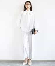 FKBFD10150 MK MICHEL KLEIN(MK ミッシェルクラン) ボウ付きバンドカラーブラウス/洗える ライトブルー