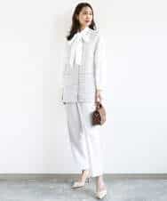 FKBFD10150 MK MICHEL KLEIN(MK ミッシェルクラン) ボウ付きバンドカラーブラウス/洗える ライトブルー